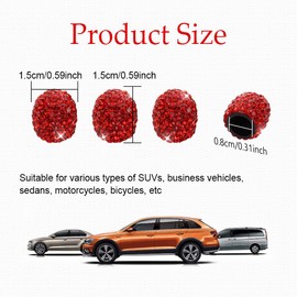 4 Pack Car Tire Valve Stem Caps, Bling Valve Stem Caps, Crystal Rhinestone Car Tire Caps, Car Wheel Tire Valve, Bling Car Accessories Tire Caps Universal for Cars, Trucks and Motorcycles (Red)