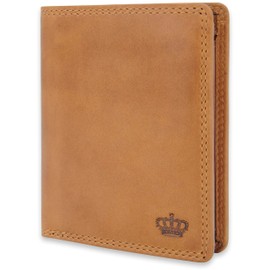 Baur Men's Genuine Leather Wallet with RFID Protection Large Wallet Portrait Format Wallet with Coin Compartment Wallet, camel, Portrait format with press stud inside