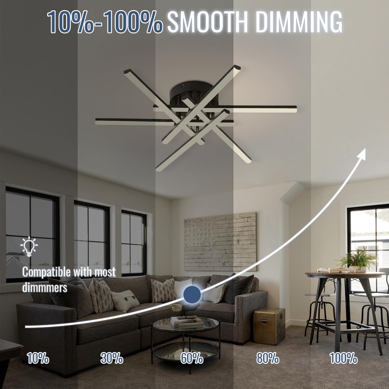 Modern LED Ceiling Light, Flush Mount Geometric Criss-Cross Linear Close