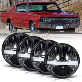 fuknight-Autoparts Newest Brightest 4PCS 5.75" LED Round Headlights DRL for Dodge Charger 1966-1974
