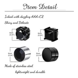 Besyvvin Magnetic Stud Earrings Fake Earrings Magnetic Stud Earrings Silver Black for Men Women Surgical Steel, Stainless Steel