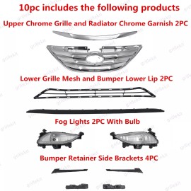 ROKY 10PC For Sonata 2011-2014 Front Grille Mesh Fog light Bumper Side Brackets Kit