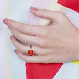 Ring mit Stein in chilirot (10mm) • Geburtsstein Schmuck Damen • Kleiner Edelstahlring größenverstellbar (min. Ø 17mm) • handgemacht & nachhaltig
