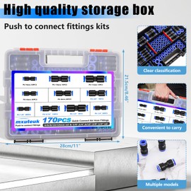 mxuteuk 170PCS Quick Connect Air Hose Fittings,1/8 1/4 5/16 3/8 1/2 inch & 4/6/8/10/12mm Straight Push to Connect Fittings,Quick Release Pneumatic Air Line Fitting