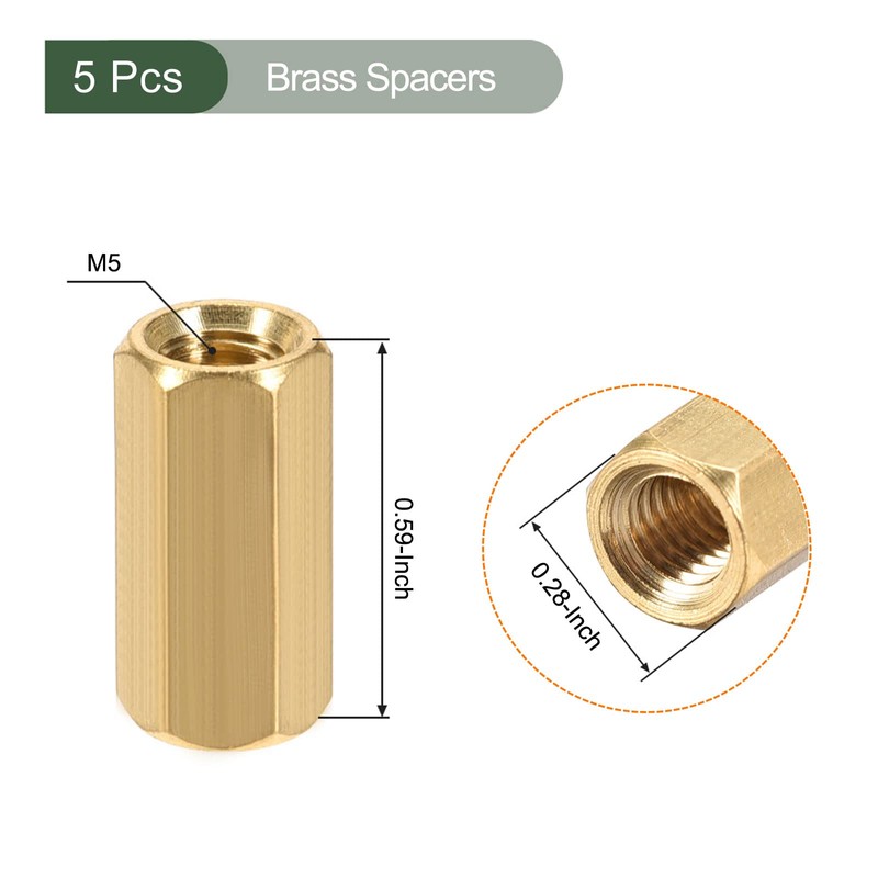 YOKIVE Pack of 5 M5 Spacers, Brass Hexagonal PCB Spacer