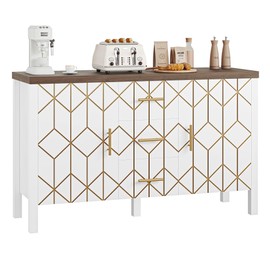 IRONCK Sideboard Buffet Cabinet with Storage, Modern Credenza Buffet Table with 2 Doors 3 Drawers, Storage Accent Cabinet for Dining Room, Living Room, Kitchen, White