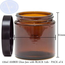 Aura Aura 120ml AMBER GLASS Jars with BLACK Lids - PACK of 6