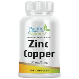 PACIFIC NATURE'S Zinc Copper Supplement (150 Capsules) with 50mg of Zinc Gluconate, 2mg of Copper Sulphate for Immune Support - Gluten Free, Non-GMO