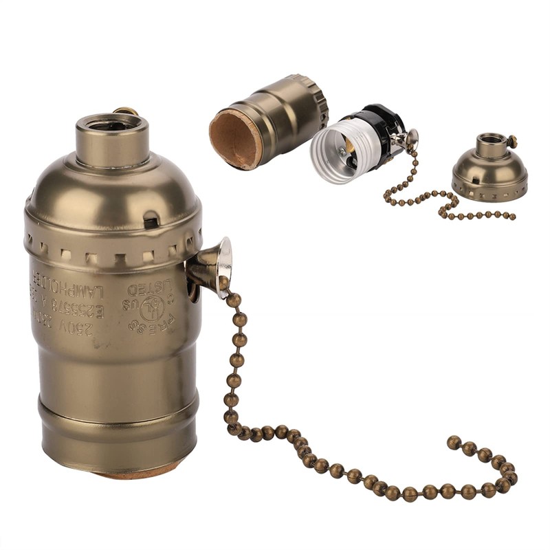 Fdit Aluminum Vintage Light Socket Pull Chain Desk Table Lamp