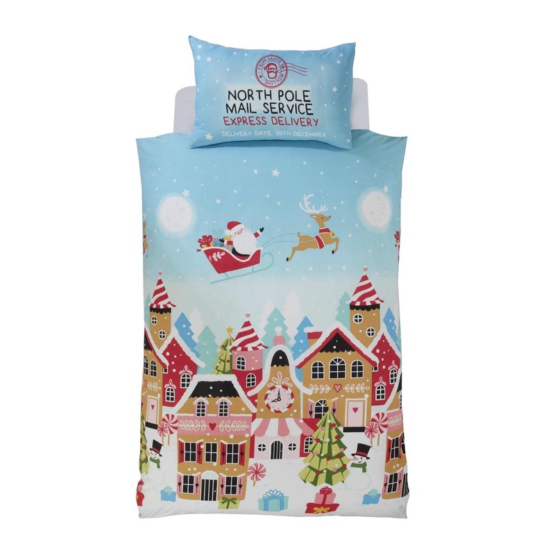 Rapport Gingerbread Town Single Duvet Cover Children's Christmas Bedding Set,