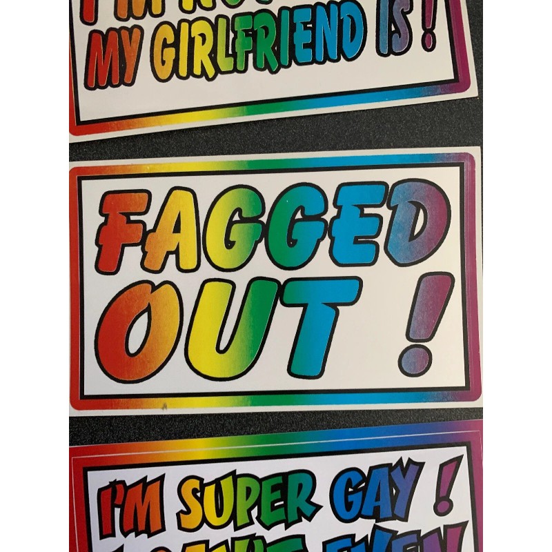 6 Piece Gay Prank Joke Bumper Stickers Decals 3x5” Kit