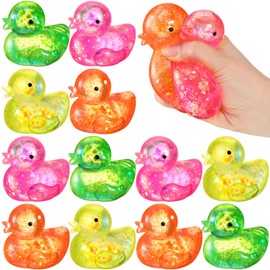 Meooeck 12 Pcs Stress Relief Toys Mini Animal Toys for Stress Relief Cute and Fun for Birthday, Christmas, Office, Stocking Stuffer Gift(Glitter Color,Duck)