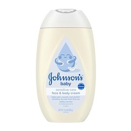 Johnson's Sensitive Care - Crema facial y corporal con vitamina B5, crema hidratante diaria para bebé, para calmar, nutrir y reconfortar la piel seca, sensible, ligeramente perfumada, hipoalergénica, 13.6 onzas