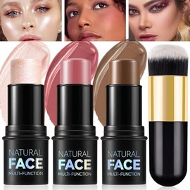 Kit de trío en barra de contorno de 3 piezas de colorete en crema (#02, 05, 06) | Cream Blush Stick Highlighter Stick Contour Stick Bronzer Stick for 
