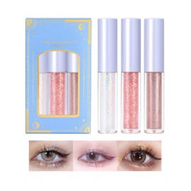 Erinde Glitter 3-Tube Liquid Eyeshadow, Long-lasting, Non-Smudging, Glittery, Glamorous Tear Bags, Pink Glitter, Champagne Large Glitter, Sparkling Liquid Eyeshadow, Ultra-Fine, Star Sand