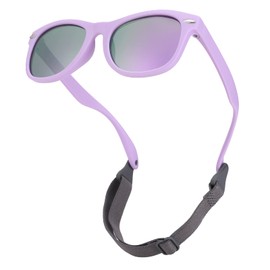 COASION Bendable Flexible Polarized Baby Sunglasses with Strap for Newborn Infant Boys Girls Age 0-24 Months CA9018 (Purple/Purple Mirror)