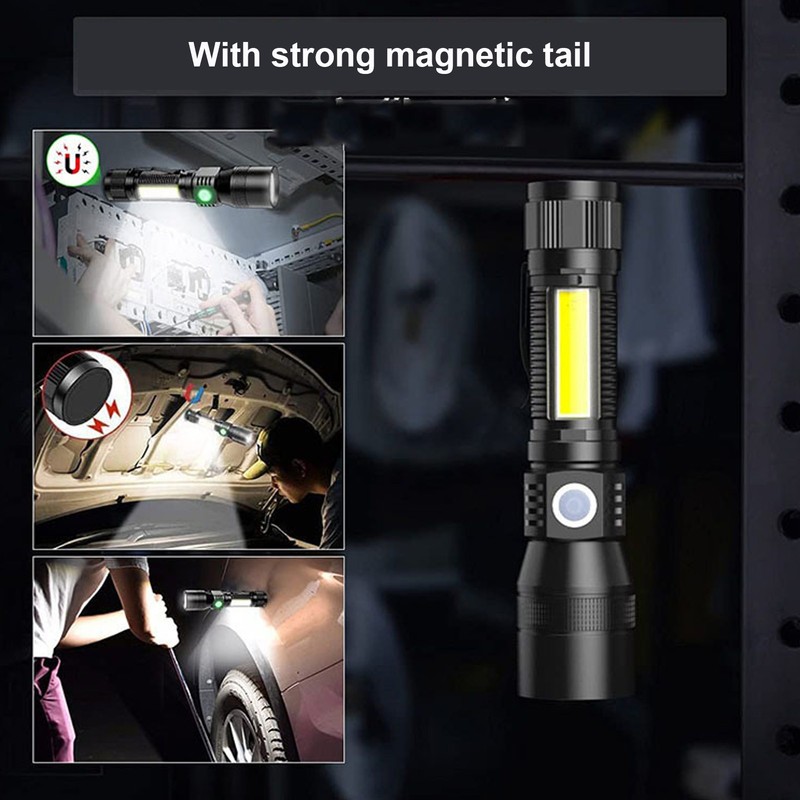 LED Flashlight Rechargeable Torch LED Pocket Flashlight with COB Light