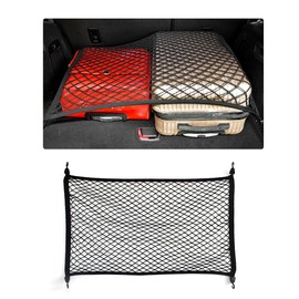 BWBWND Elastic Cargo Net for SUV, 27.6" x 19.7" Stretchable Mesh Rear Cargo Netting with Fixing Hooks, Single Layer Fine Mesh Adjustable Trunk Bed Netting Cover for Car Sedan Van