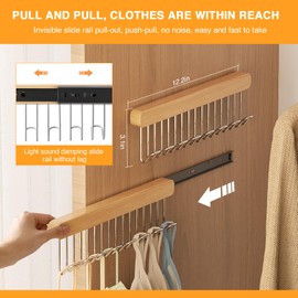 2 Pack Pull Out Closet Hanger with 8 Hooks,Valet Rod for Closet Pull Out,Sliding Side Mount Clothes Rack for Ties,Belts, Scarves,Space Saving Organizer,Pants Hooks for Jeans (1right 1left-Pull)