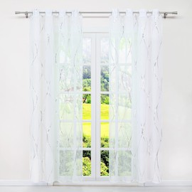 SCHOAL Gardinen mit Ösen Transparente Vorhänge Voile Gardinenschal Fensterschal Modern Dekoschals mit glänzenden Wellen Muster 1 Stück BxH 140x245cm Silber