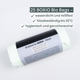 BOXIO - Bags, 25 Bio Bin Liners for Camping Toilet, Compostable Bags for Dry Toilet, 10L Toilet Bag, Blackout, Green