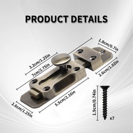 Bolt Lock,Zinc Alloy Door Bolt,Internal Doors Locks Dead Bolts,Small External Push Slide Latch Handles,Gates Catches Hardwaredoor Mortice Plinth Fasteners Fittings,Protective Safety Latches for Indoor