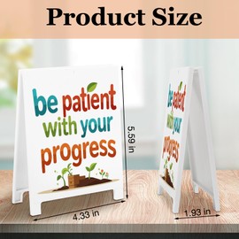 Inspirational Office Decor Positive Desk Decor Be Patient With Your Progress Motivational Plaque Desk Sign for Office Table Shelf Coworker Gift for Birthday White Elephant Gifts