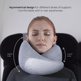 Ostrichpillow Go Neck Pillow, Travel Pillows for Airplanes, Premium Memory Foam Travel Pillow, 360º Ergonomic Design, Asymmetrical Sides, Travel Bag Included, Washable Modal Cover