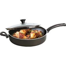 YBM HOME 11.5 Inch Saute Pan with Lid and Two Handles, Teflon Classic Nonstick Frying Skillet Cookware for Simmering, Sautéing, and Braising, Black