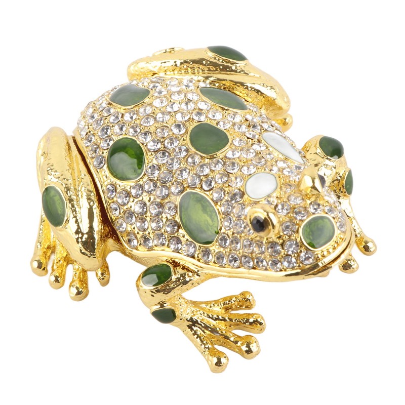 Rhinestone Frog Jewelry Box Painted Electroplated Frog Figurine Jewelry Boxes