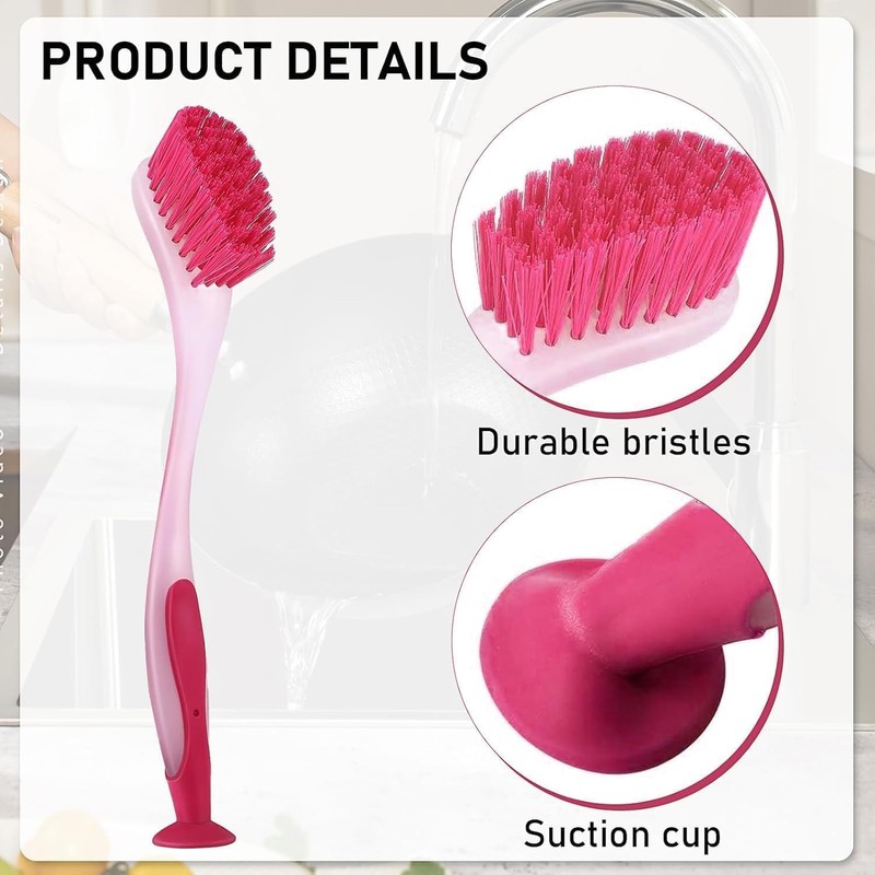 6 Pack Long Handled Dish Brush,Dishwashing Brush with Suction Cup,Multi