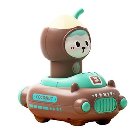 Milageto Pressing and Go Car Infant Play Vehicle Sturdy Unique Fruit Theme Cartoon Press Gear Car for Boys Girls Children Party Favor, brown