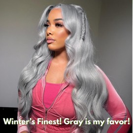 ANMETAN Grey Bundles Human Hair Body Wave, 10A Soft and Thick 100% Unprocessed Remy Hair Lavender Silver Gray Colored Sew In Quick Weave Single Bundle Short Wavy Hair Extension (14 Inch, 1PC)