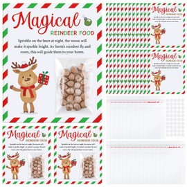 Jingmore 25 Set Magic Reindeer Food Gift Treat Bag for Christmas Clear Eve Bags with Reindeer Pattern Cards for Christmas Eve Xmas Party Favors Sleigh Holiday Fun Labels for Treat Bags