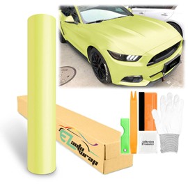60"x84" (5FTx7FT) Neon Yellow Matte Metallic Satin Pearl Vinyl Wrap Sticker Sheet Film Car Auto Vehicle DIY Decal Bubble Free Air Release Self Adhesive Peel and Stick Free Tool Kit