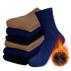 Qincycle 6-Pack Wool Blend Crew Socks - Thermal Winter Hiking Socks for Women & Men, Warm Boot Socks Moisture
