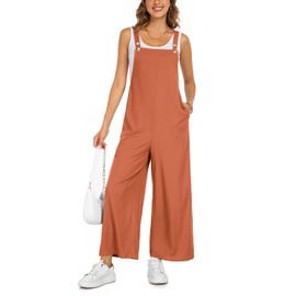Vigorics Wide Leg Overalls For Women Loose Fit Waffle Knit Jumpsuit Rompers 2024 Sleeveless Outfits Rust XL