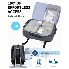 ECOHUB Carry On Travel Backpack, Expandable Airlines Personal Item Bag 18x14x8, Water Resistant 17 inch Laptop Backpack Flight Approved, 12 Pockets 30L Work Backpacks with Wet Pocket & Cable Slot