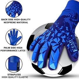 EFAH SPORTS Football Goalkeeper Gloves For Boys kids Children Youth Adult Professional Soccer Goalie Training Glove with Strong Grip Protection Palms (Blue, Size 5 suitable for 9 to 12 years old)
