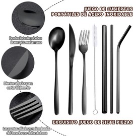 AMZYYDS Dos conjuntos de 304cubiertos de acero inoxidable,Juego de 304Cubiertos de Acero Inoxidable de 8 Piezas en 1, No316Set de Cubiertos Portatiles con Cuchillo, Juego de Cubiertos Dorados (negro)