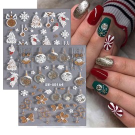 Christmas Nail Art Stickers 5D Embossed Cute Christmas Tree Lights Snowflake Nail Art Designs Xmas Nail Decals Self-Adhesive Christmas Nail Supplies Decoration for Women Manicure Accessories, 3pcs