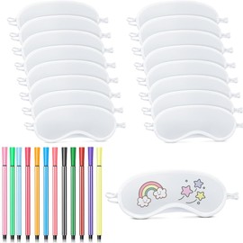 16 Pcs Sleepover Party Supplies for Girls, White Eye Masks Sublimation Coverings Sleep Shade Blindfold Eye Covering Color Your Own Eye Covering with 16 Fabric Marker Pens