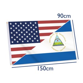 Nicaragua USA Flag,Big 3x5 FT Nicaraguan Flag,36x60 Inch Large Double-Printed Durable 150D Thick Polyester Decorations with 2 Brass Grommet