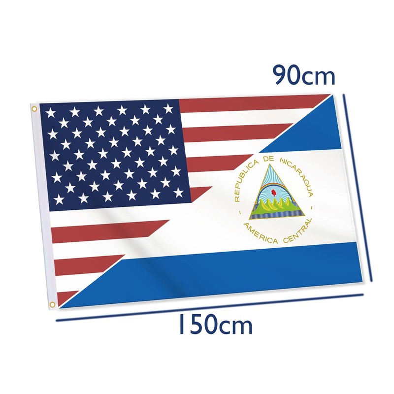 Nicaragua USA Flag,Big 3x5 FT Nicaraguan Flag,36x60 Inch Large Double-Printed
