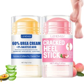 Sitovely 2PCS Urea Cream Stick 60% plus Salicylic Acid 2%, Maximum Strength Urea Foot Cream for Rough Thick Dry & Cracked Skin, Foot Lotion Stick for Women & Men Feet, Knee, Elbow, Hand (B, M)