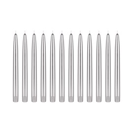 SRG 12 pcs Unscented Silver Self Fitting Taper Candle, Hand Poured Wax Candles 10 Inch x 7/8 Inch, Home Décor, Wedding Receptions, Baby Showers, Birthdays, Celebrations, Party Favors & More