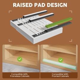 Seinloes 2 Pack Expandable Pull Out Cabinet Organizer 21"Deep With Raising Pad for Framed Cabinets,Upgrade 3 Slide Rails Slide Out Drawers,Roll Out Shelves Adhesive,Adjustable Width 15.15"-26.3" White