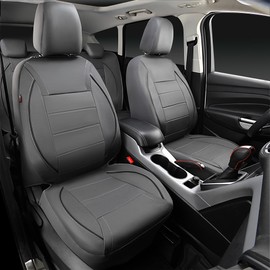CAR PASS Piping Faux Leather Car Seat Cover Full Set,Grey Breathable Leather Seat Covers for Cars, Airbag Compatible,Universal Fit for SUVs,Van,Sedans,Small Trucks (Full Set, All Gray)