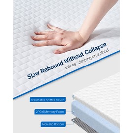 Avenco Gel Memory Foam Mattress Topper 2 Inch Twin Size Bed Topper with Removable Cover for College Dorm, Plush Feeling, CertiPUR-US Certified, White (T4FM05)