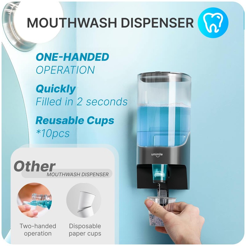 Umimile Mouthwash Dispenser for Bathroom, Plastic Mouthwash Dispenser Wall Mounted,
